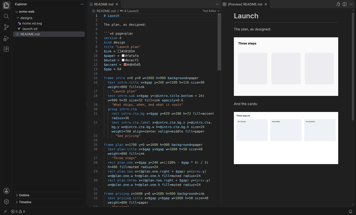 VS Code's own Markdown preview drawing two vd fences